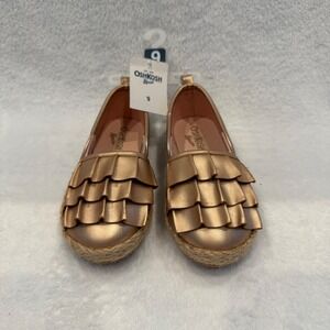 OshKosh Bgosh Toddler Girls Rose Gold Metallic Ruffle Espadrille Flats Size 9